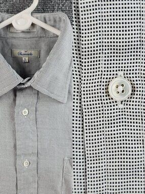 Faconnable USA Cotton Check Large 16.5 Black Shirt Men Button Up French Cuff